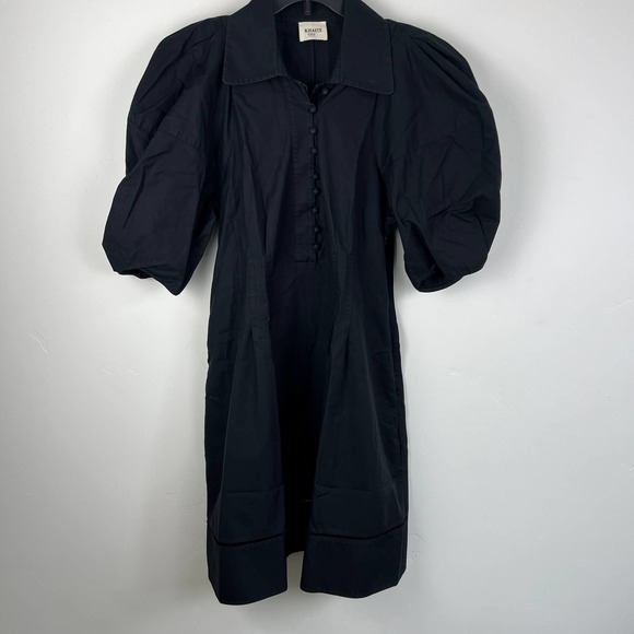 KHAITE Carlina Black Short Puff Sleeve Button Front Dress Womens Size: 12 - Picture 2 of 11